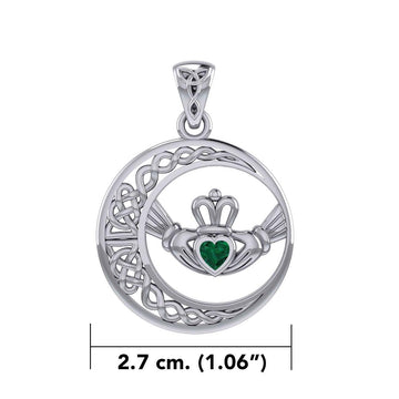 Celtic Crescent Moon and Claddagh with Heart Gemstone Silver Pendant TPD6127 - Jewelry